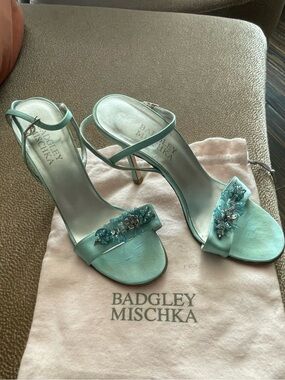 Badgley Mischka Seafoam Green Embellished Strappy Heels